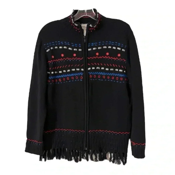 Napa Valley size large chic black fringed cardigan - Picture 1 of 3